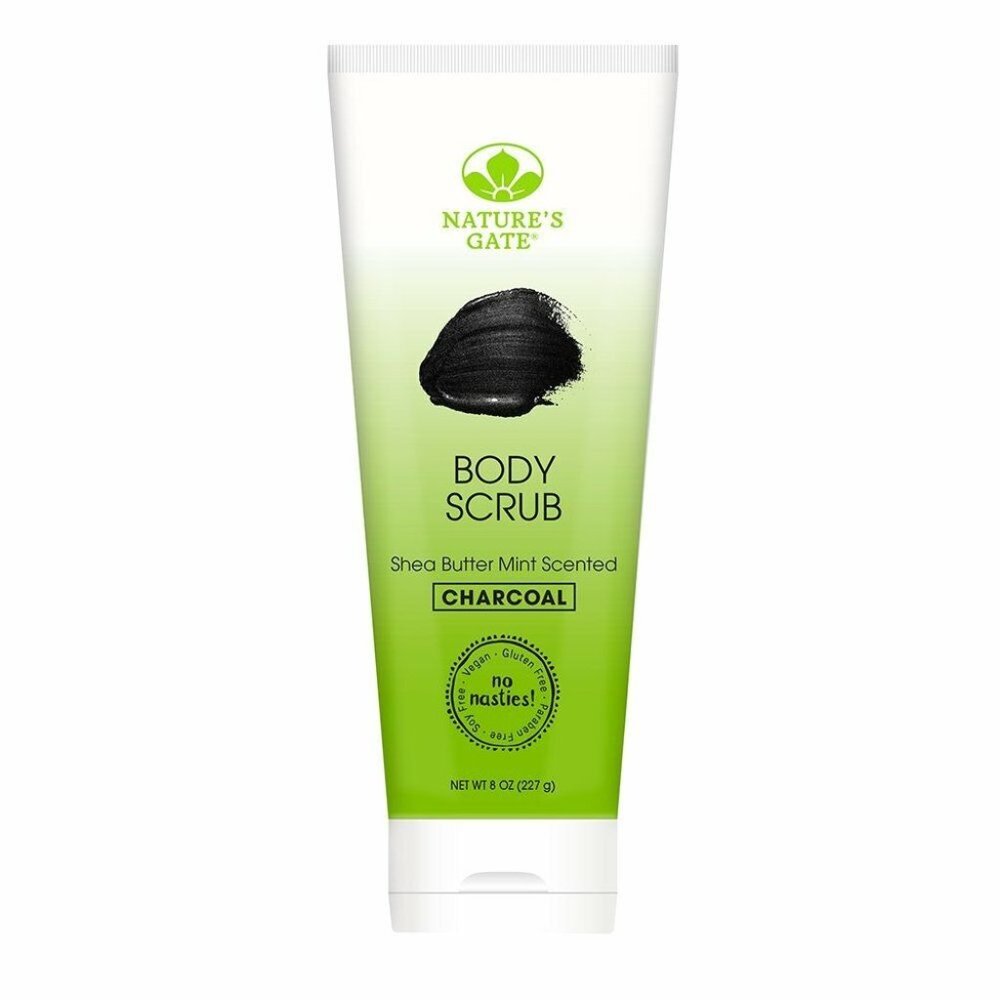 Brand New Nature's Gate Charcoal Body Scrub Mint Scented Vegan Gluten Free 8 OZ